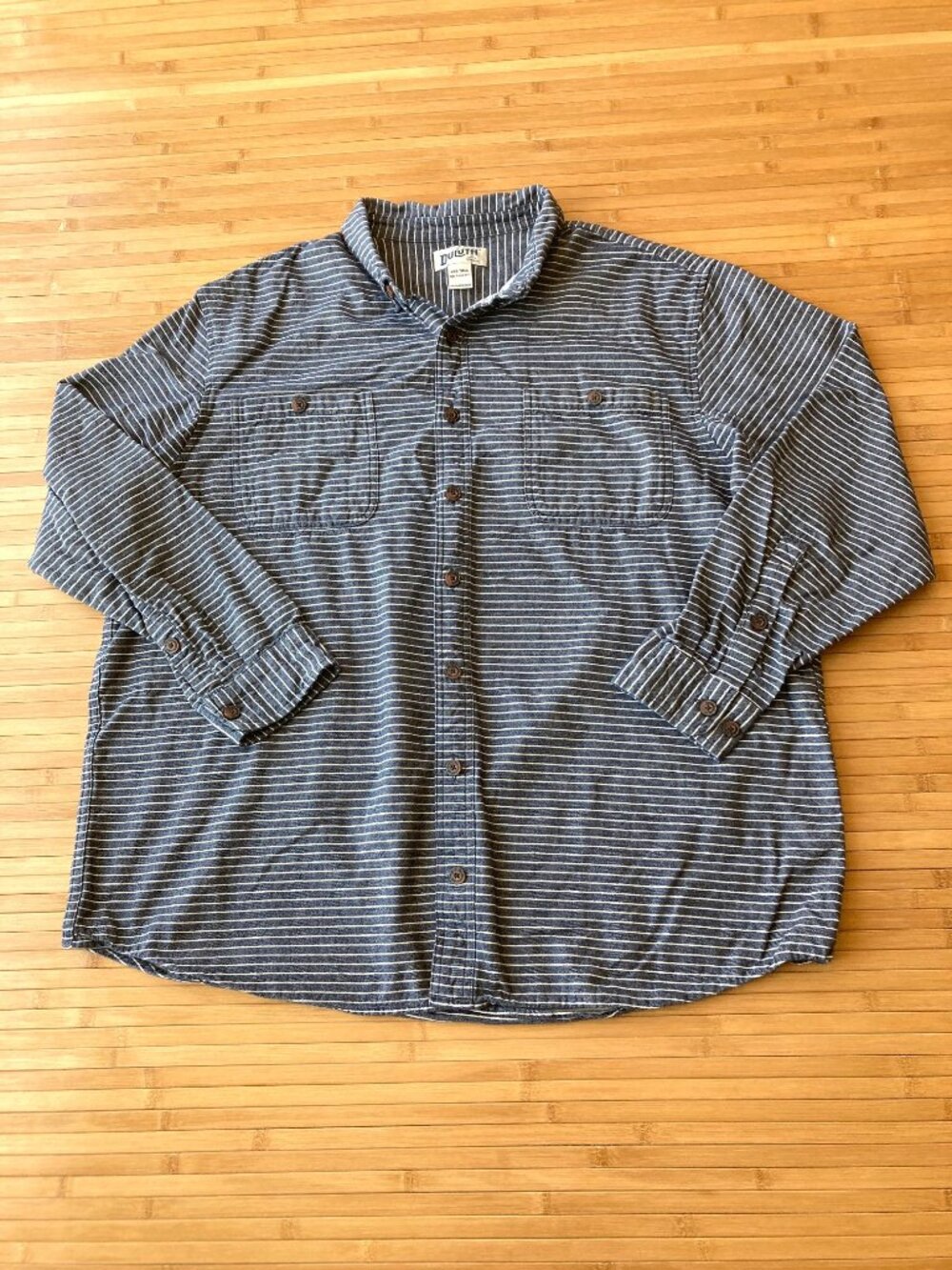Duluth Trading Free Swingin Flannel Relaxed Fit Shirt Mens 2XL TALL Blue Stripe